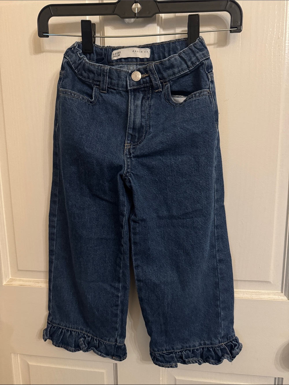 Denim&Co Dark Blue Ruffle-Hem Wide Leg Jeans 5/6